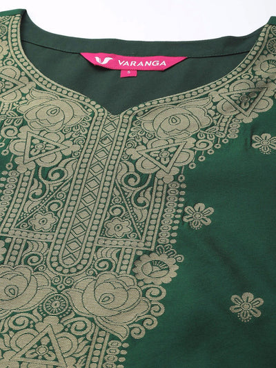 Indyancart VA Women's Green Kurta with Trousers & With Dupatta