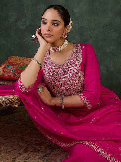 Indyancart IE Women Embroidered Regular Sequinned Kurta Set