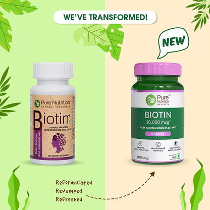 Pure Nutrition Biotin 10,000mcg from Natural Sesbania Extract Veg Tablets