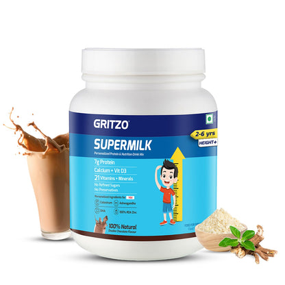 Gritzo Supermilk Height+ For 2-6Y Boys/Girls - Double Chocolate Flavor - Indyancart