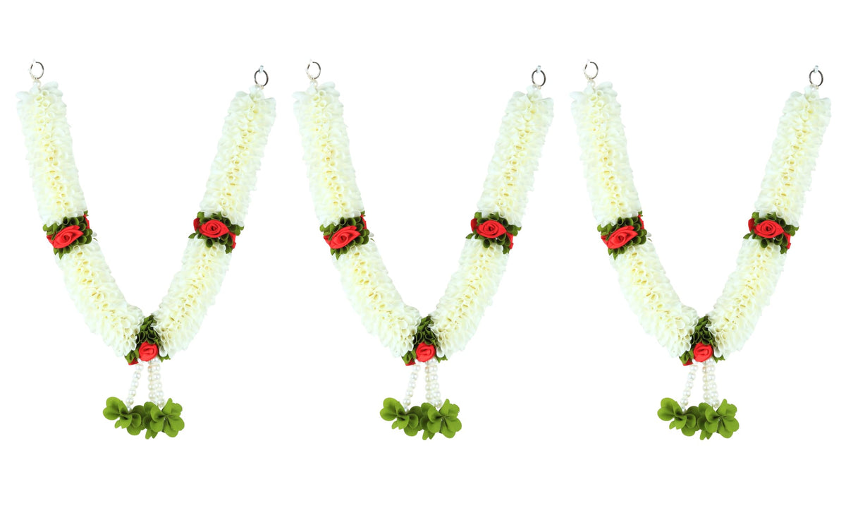 Handcrafted Artificial Flower Garland, 20 Inches Garland for Photo Frame, God Idol, Home Decor, Ugadi, Sankranti, Varalakshmi, Diwali, Navaratri & Wedding (Pack of 3)