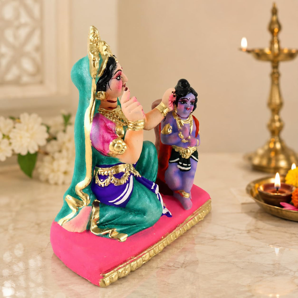 Niharika Collections Yasoda Punishing Krishna for Butter Theft Idol | Cultural & Spiritual Art | Handmade Clay Terracotta
