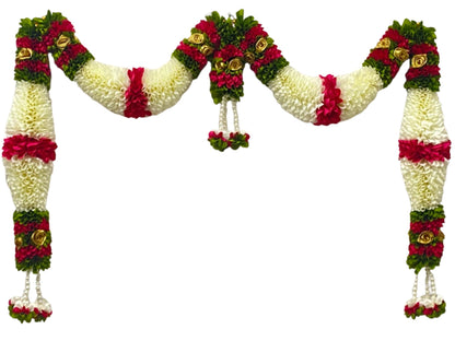 Cream & Pink Hanging Artificial Flower Toran for Main Door Entrance, Reusable Thoran for Pooja Mandir, Living Room & Home Décor, Bandarwal for Festival Decoration (42x25 inch)