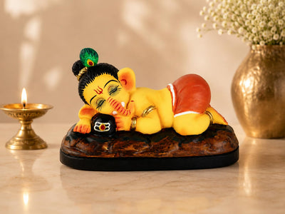 Niharika Collections Handmade Terracotta Sleeping Ganesha Idol Hugging Shivling | Eco-Friendly Clay Idol for Home Decor, Puja & Gift | Traditional Indian Art Figurine