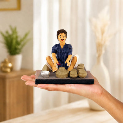 Niharika Collections Krishnanagar Handmade Terracotta Clay Man Potter Miniature Idol | Basic Sitting Figure | Home Decor, Golu Display and Gifting