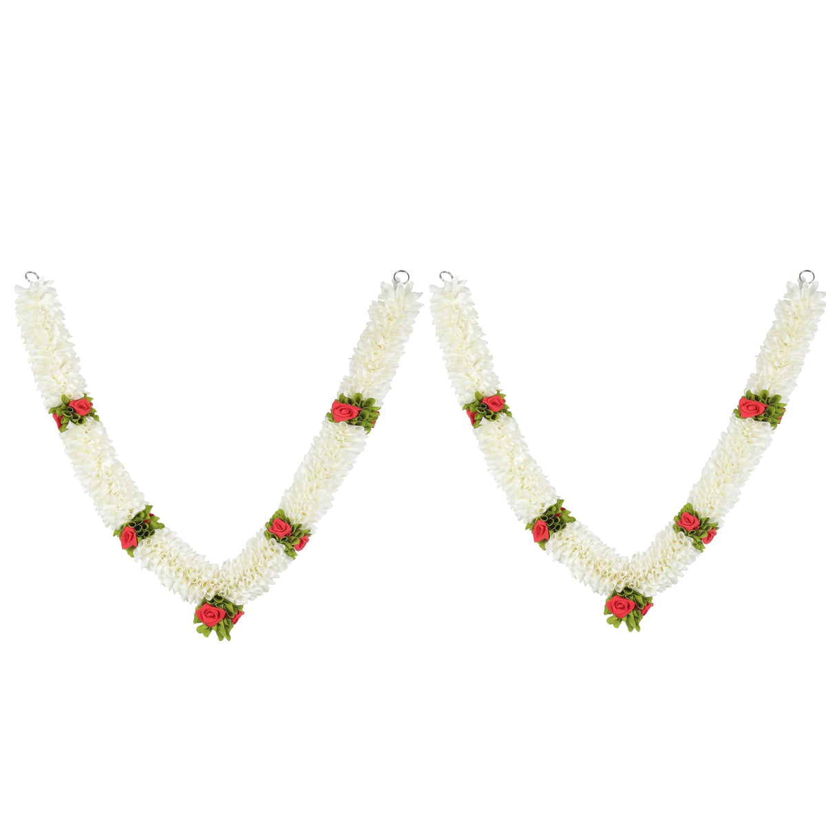 Artificial Garland for Home Decoration, Handcrafted Artificial Rose Flower Garland for Sankranti Ugadi Varamahalakshmi Wedding Event, Diwali & Navaratri Festivals (Pack of 2, White)