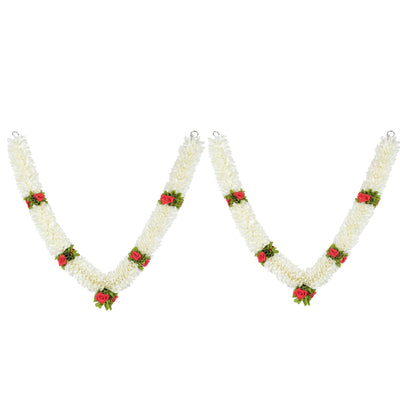 Artificial Garland for Home Decoration, Handcrafted Artificial Rose Flower Garland for Sankranti Ugadi Varamahalakshmi Wedding Event, Diwali & Navaratri Festivals (Pack of 2, White)