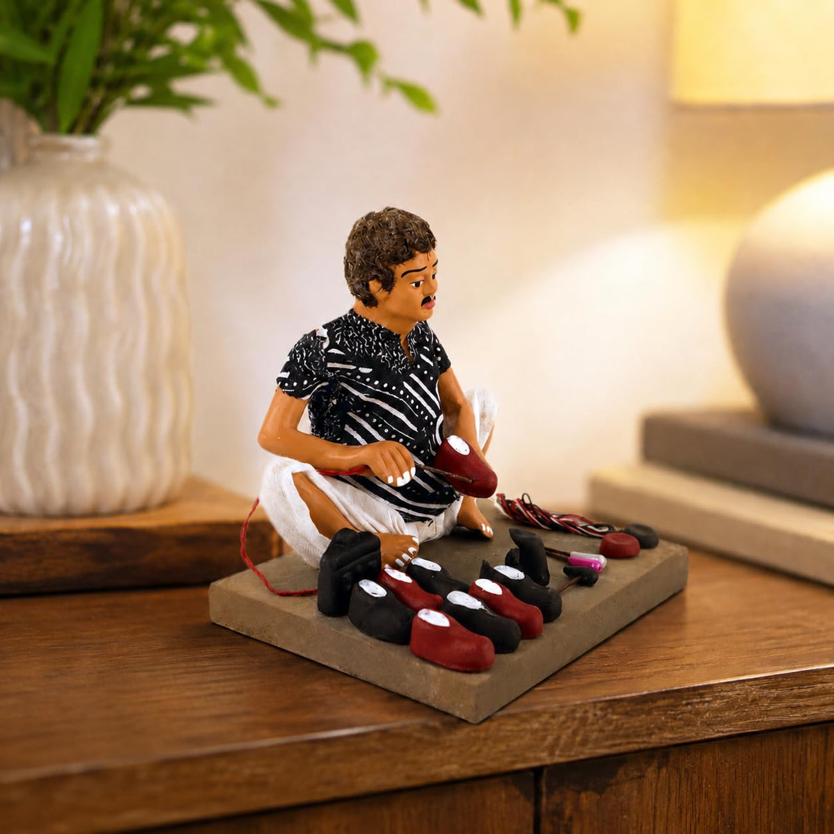 Niharika Collections Krishnanagar Handmade Clay Gift & Décor | Basic- Sitting Human Figure Miniature Idol - Shoemaker