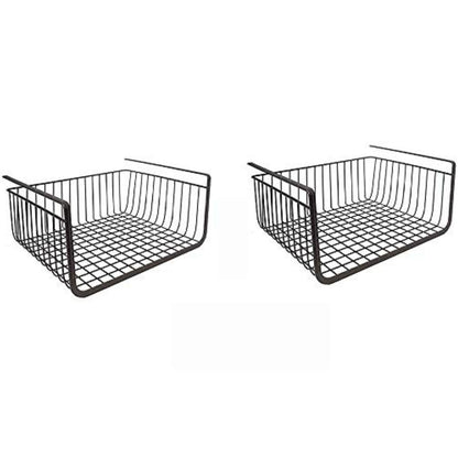 Go Hooked 16 Inch Under Shelf Basket Black Powder Coated Iron for Maximum Storage Efficiency Optimize Your Space for Kitchen and Pantry Home and Office Set of 2