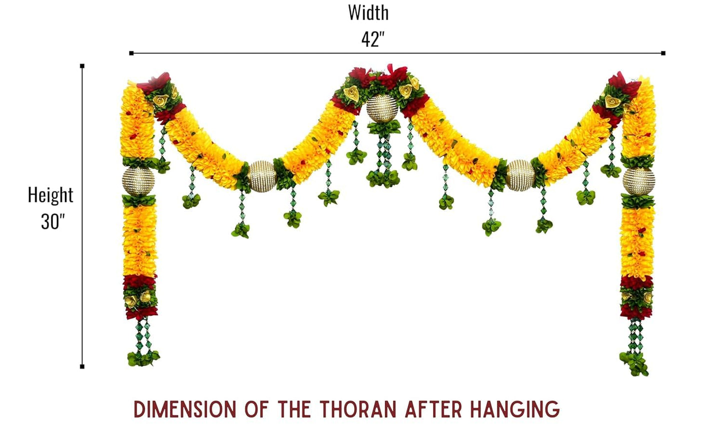 Toran for Main Door Entrance, Bandarwal for Festival, Pooja Mandir & Wedding, Handmade Traditional Flower Hanging for Home & Office Decor (42 inches 30 inches) Yellow