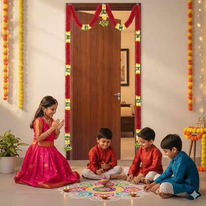 Toran for Main Door Entrance, Bandarwal for Festival, Pooja Mandir & Wedding, Handmade Traditional Mini Flower Hanging for Home & Office Decor (42 inches 60 inches) Maroon