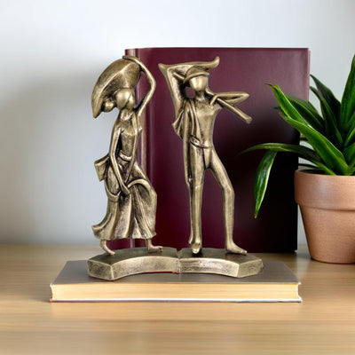 Niharika Collections Handmade Clay Terracotta Abstract Sculpture | Home Décor & Gift | Cultural Art | Farmer Couple Idol (Golden Color, Set of 2)
