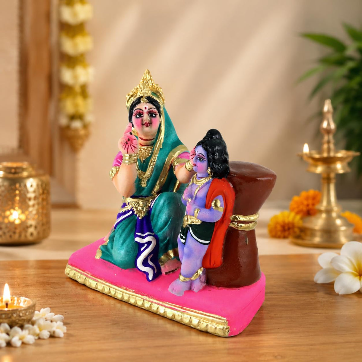 Niharika Collections Yasoda Punishing Krishna for Butter Theft Idol | Cultural & Spiritual Art | Handmade Clay Terracotta