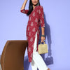 Dhiyona IE Women Maroon & White Pure Cotton Ethnic Motifs Printed Kurta