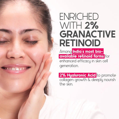 Cos-IQ Vitamin A-2% Granactive Retinoid face serum for anti-aging and anti-acne, in a clear bottle with dropper applicator.