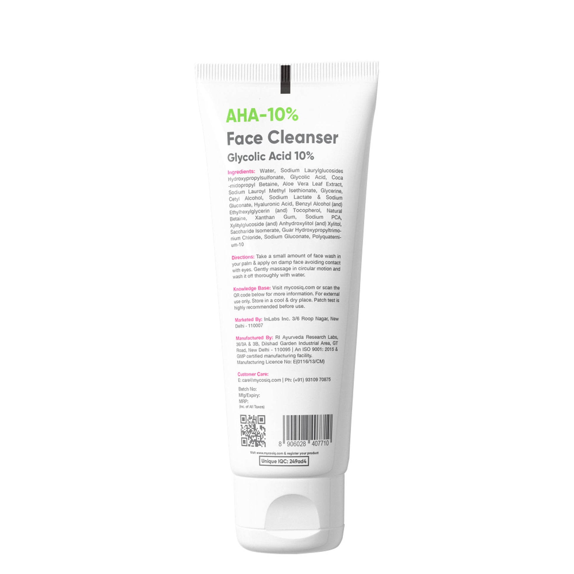 Cos-IQ AHA-10% Glycolic Acid Face Cleanser