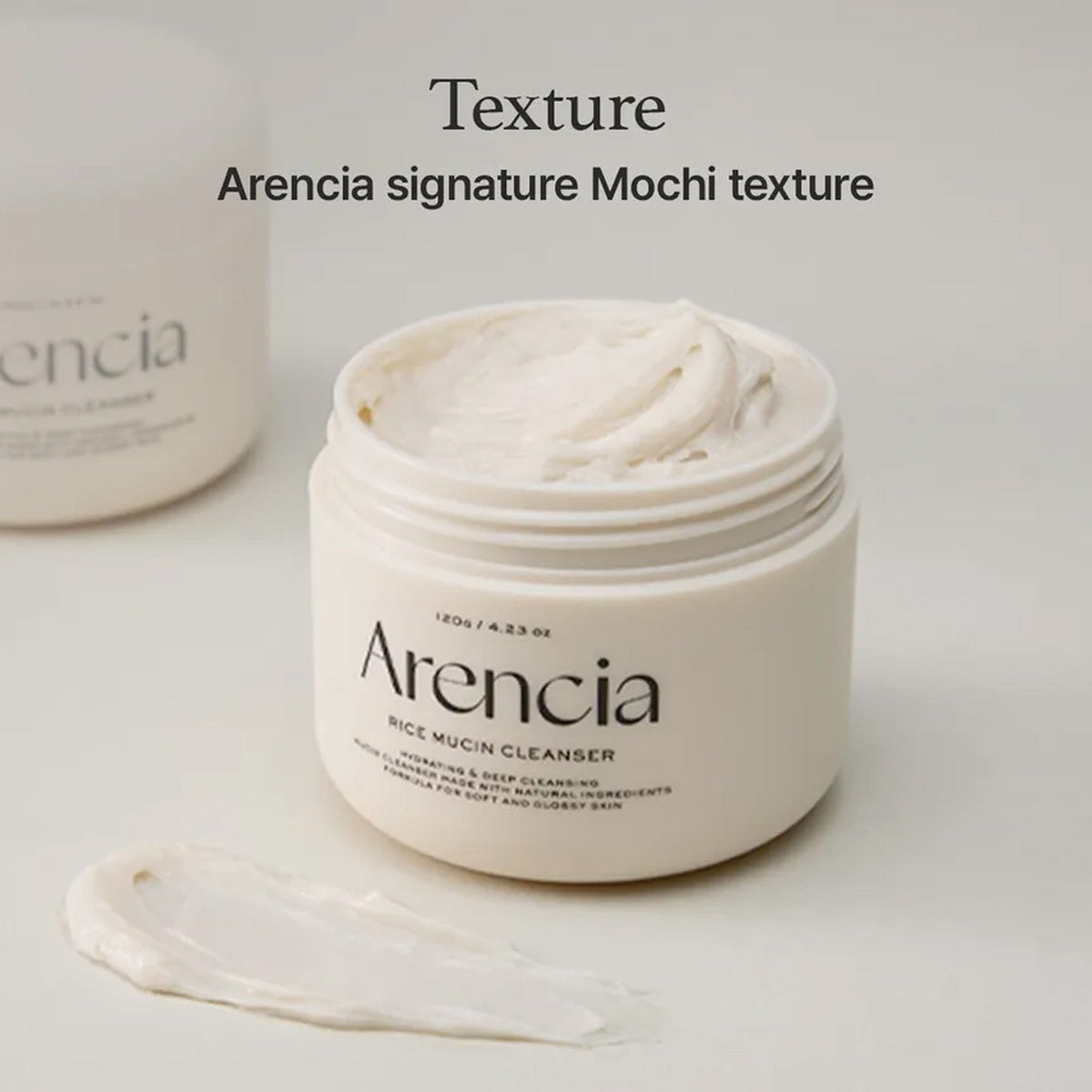 Arencia Rice Mucin Cleanser bottle with white cap and label, shown on a clean background.