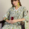 Dhiyona IE Floral Printed V-Neck Pleated Pure Cotton A-Line Kurta & Trousers With Dupatta