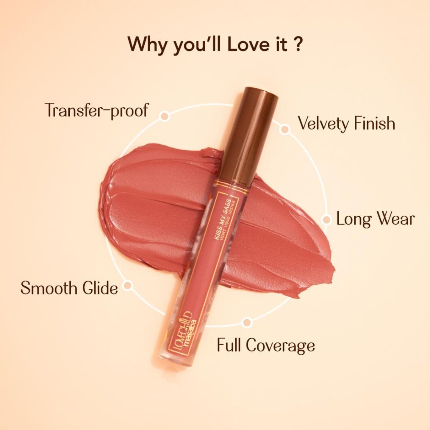 LoveChild Masaba Transfer-proof Long-lasting Velvet Liquid Lipstick, Enriched with Hyaluronic Acid and Kaolin Clay - Simp
