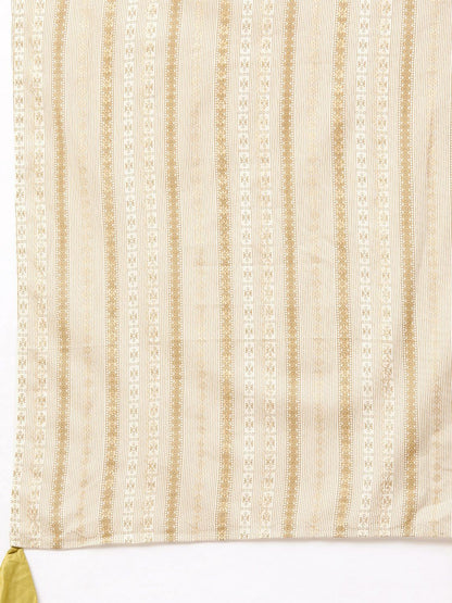 Dhiyona IE Muted Dandelion Ethnic Stripes Keyhole Kurta Set with Stole