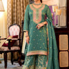 Indyancart IE Floral Embroidered Sequinned Straight Kurta With Palazzos & Dupatta