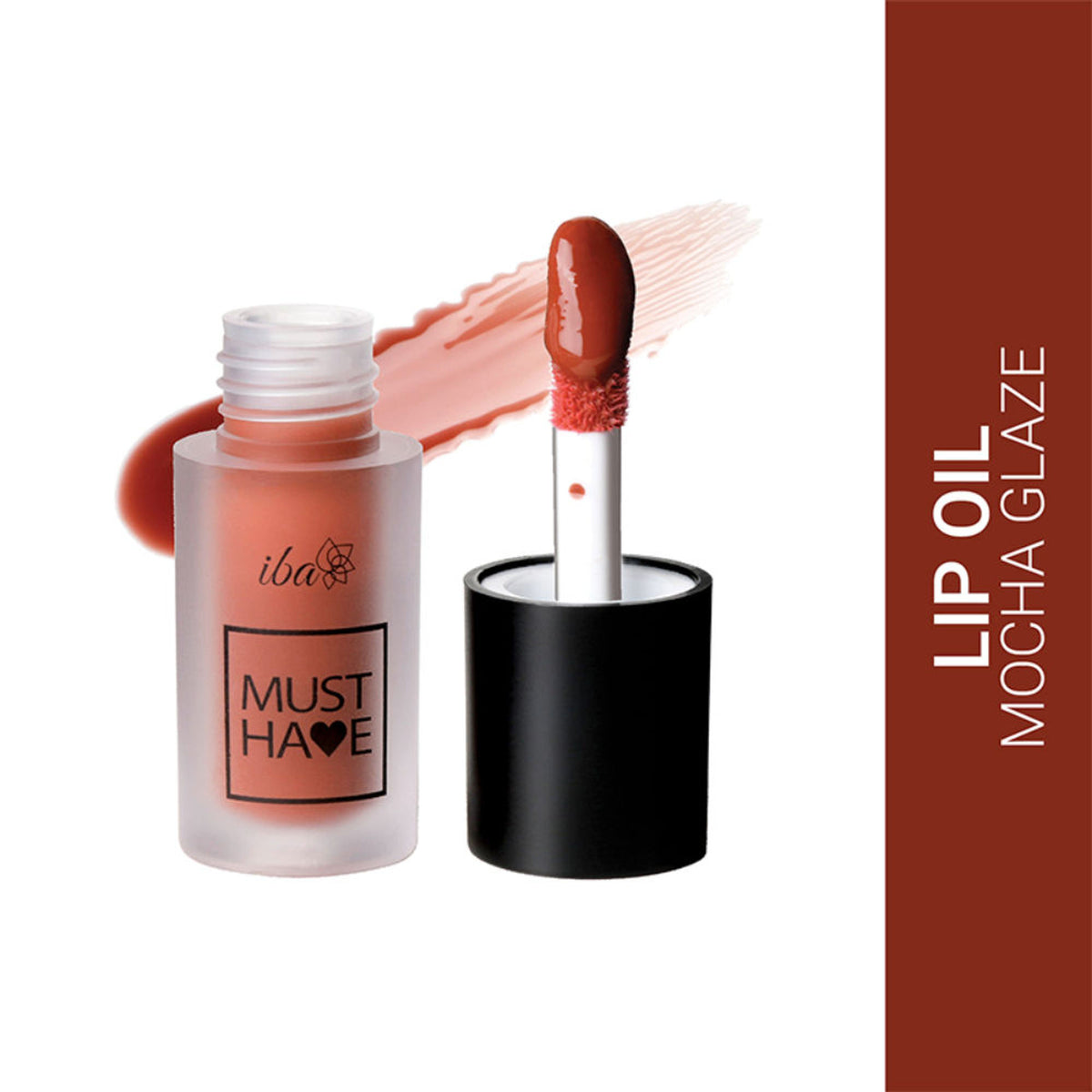 Iba Must Have High Shine Lip Oil in Mocha Glaze, featuring a glossy finish and smooth application on lips.