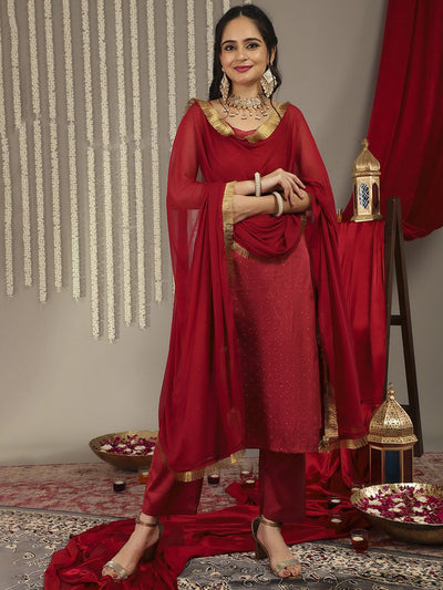 Indyancart VA Women'sWoven Design Kurta with Trousers & Dupatta