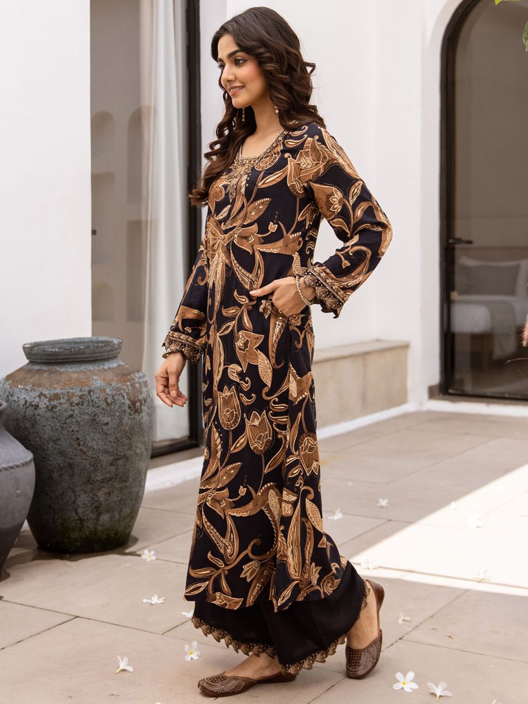 Indyancart IE Printed V Neck Tunic & Palazzo