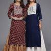 Dhiyona IE Pack Of 2 Floral Embroidered Thread Work Kurta