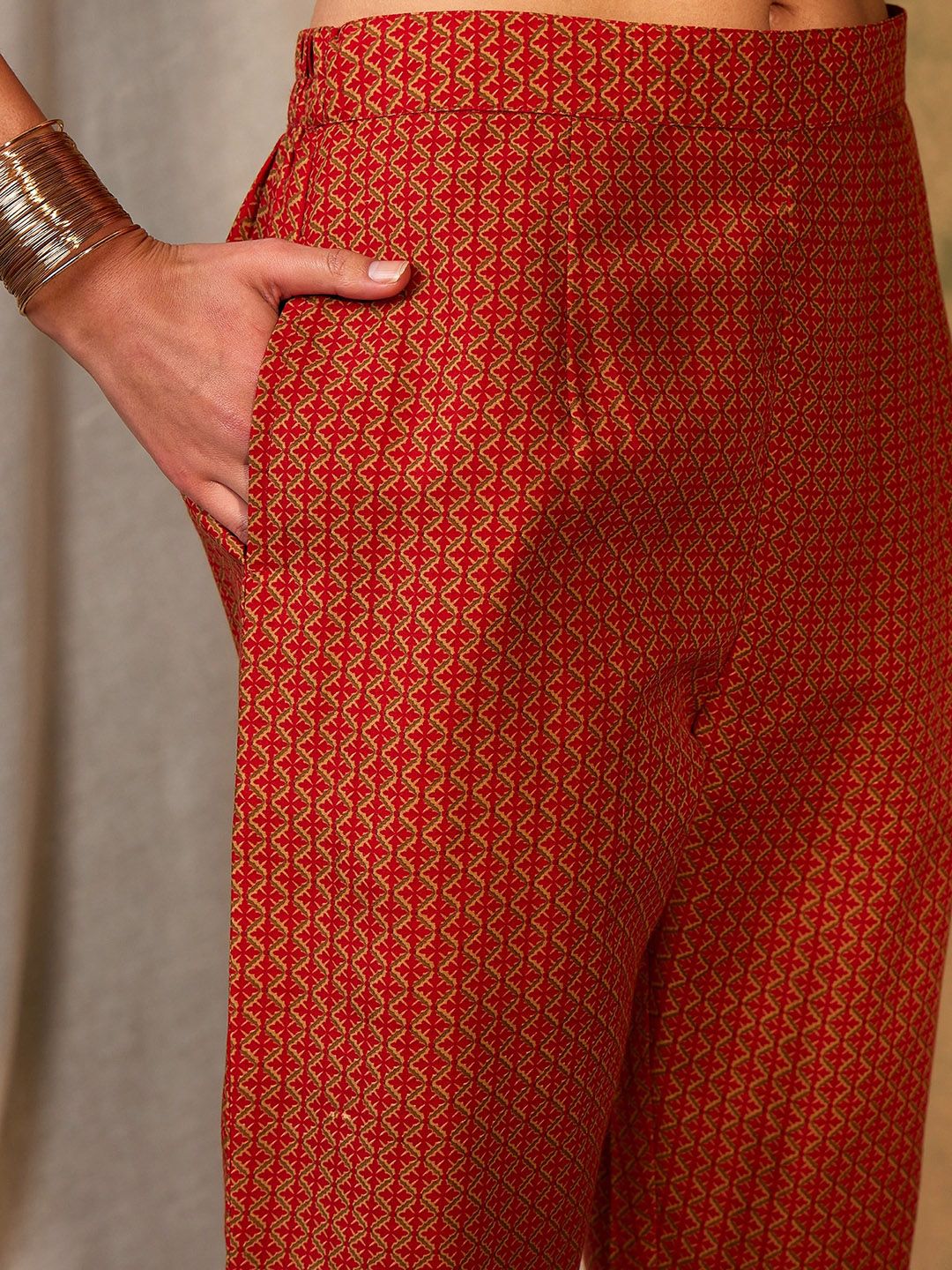 Indyancart IE Leheriya Printed Pure Cotton Kurta With Trousers & Dupatta