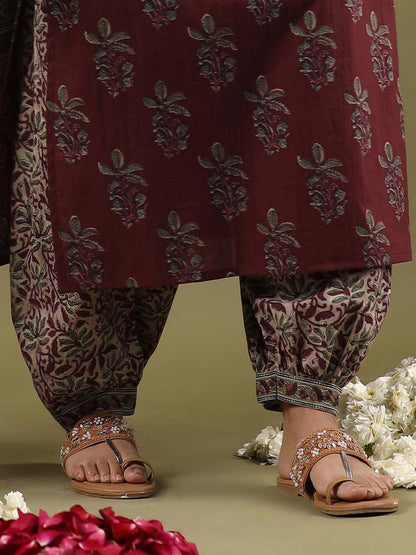 Dhiyona IE Ethnic Motifs Printed Pure Cotton Straight Kurta With Salwar & Dupatta