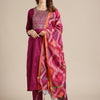 Dhiyona VA Women's Magenta Ethnic Motifs Kurta with Trousers & With Dupatta