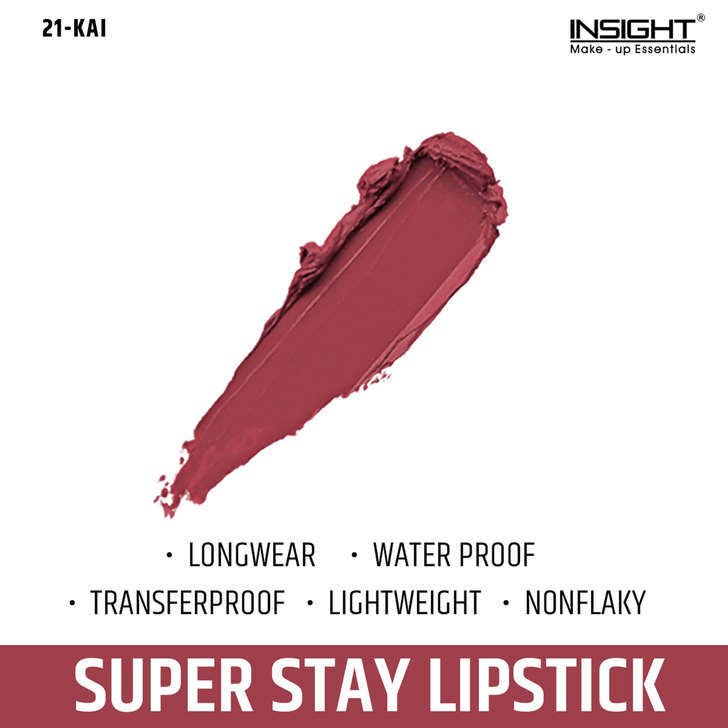 Insight Cosmetics Super Stay Lipstick, Long Lasting Lightweight Transferproof Formula - Kai