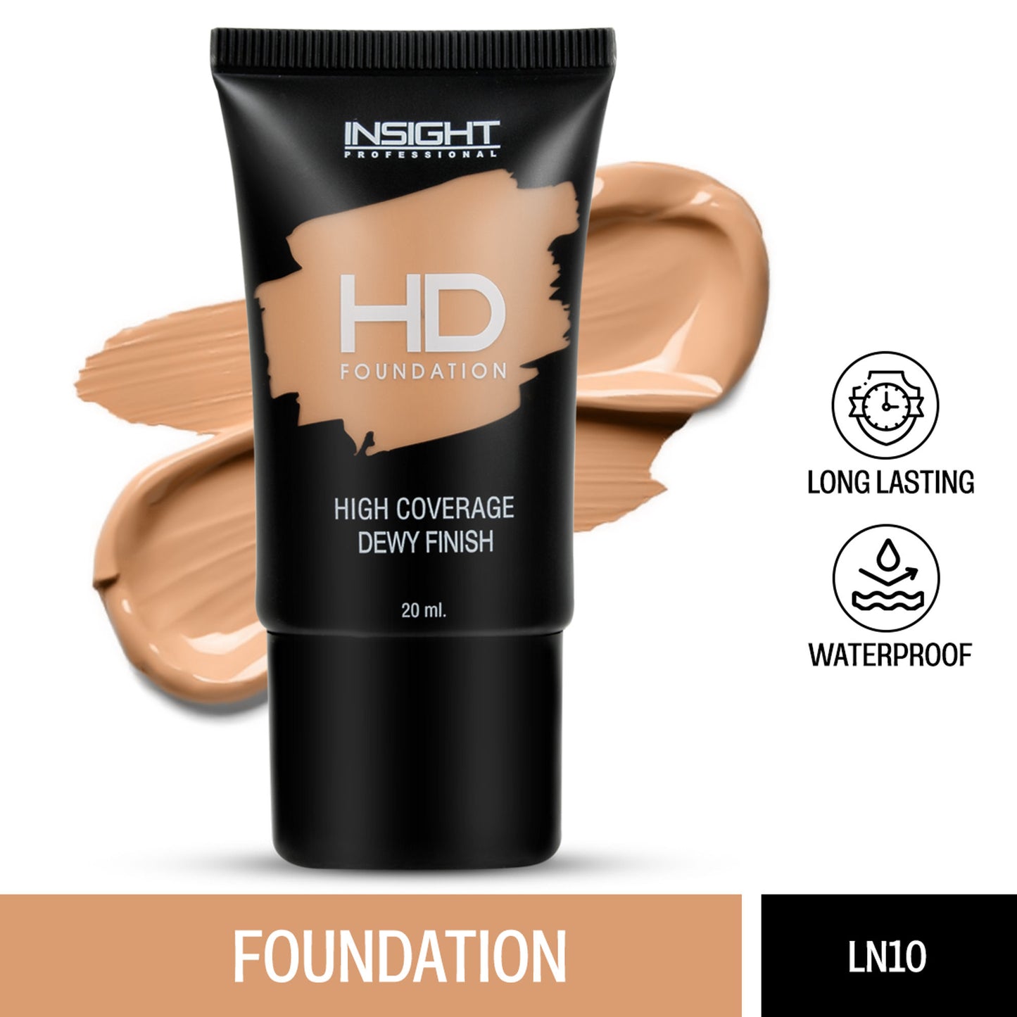 Insight Cosmetics Hd Foundation, Dewy Weightless Finish, Waterproof & Long Wear - Ln 10