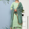 Indyancart VA Women's Green Kurta with Palazzos & With Dupatta
