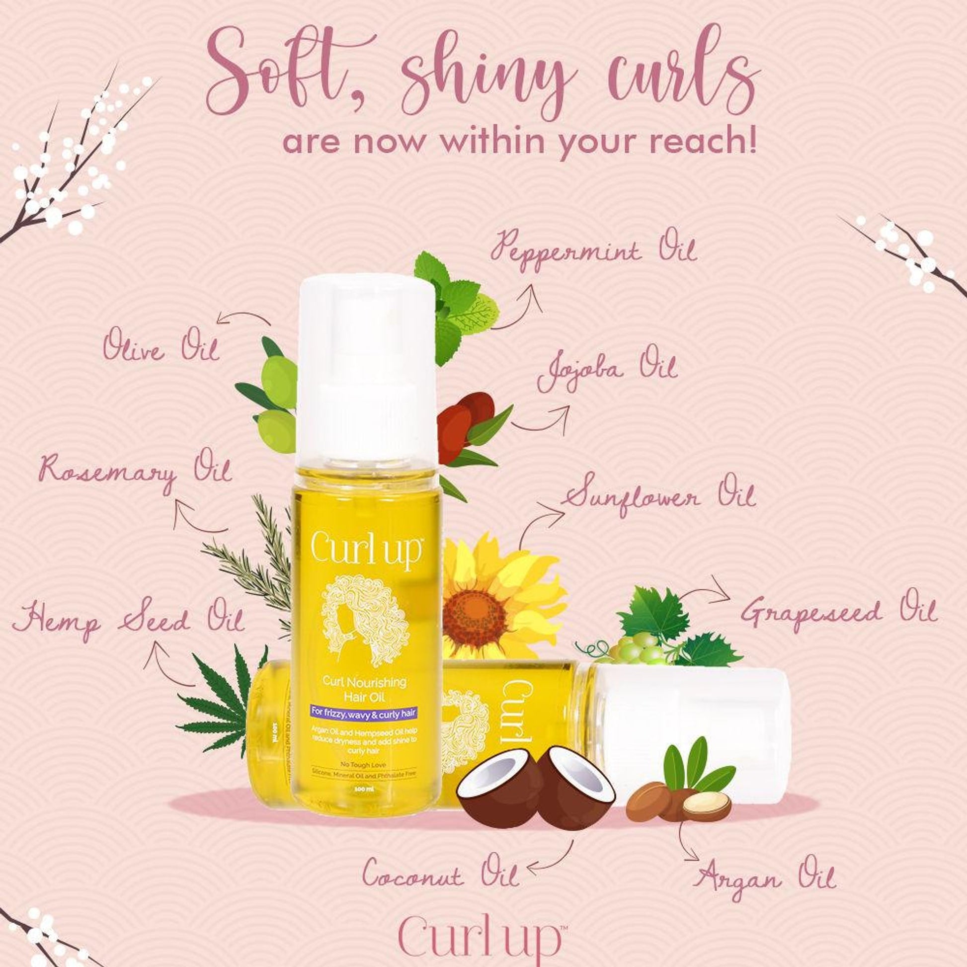 Curl Up Curl Nourishing Hair Oil -Light, Non-Sticky Oil - Curly Hair - Silicone & Mineral Oil Free