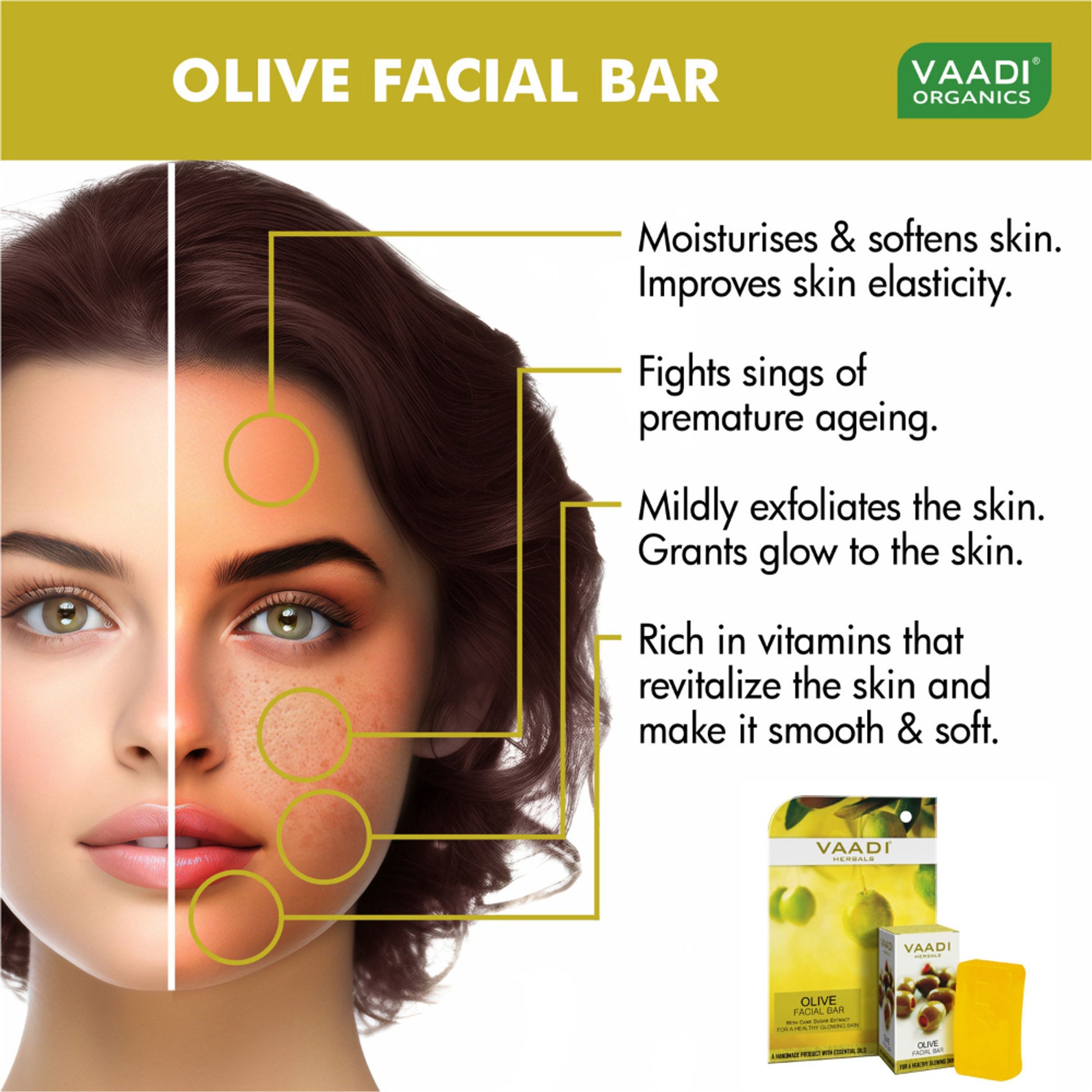 Vaadi Herbals Value Pack Of 4 Olive Facial Bar With Cane Sugar Extract