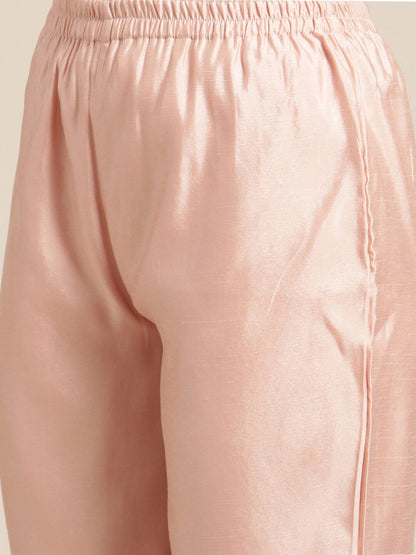 Indyancart VA Women's Peach-Coloured Printed Regular Kurta with Trousers