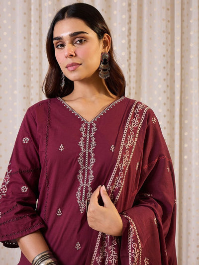 Indyancart IE Women Ethnic Motifs Printed Pure Cotton Kurta with Trouser & Dupatta