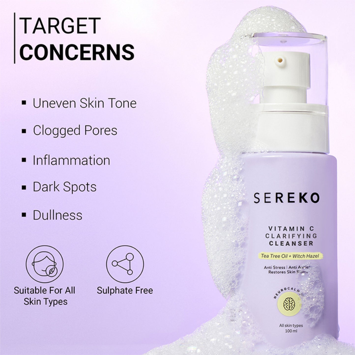 Sereko Vitamin C Clarifying Face Wash Cleanser For Brighter & Glowing Skin With Tea Tree Oil