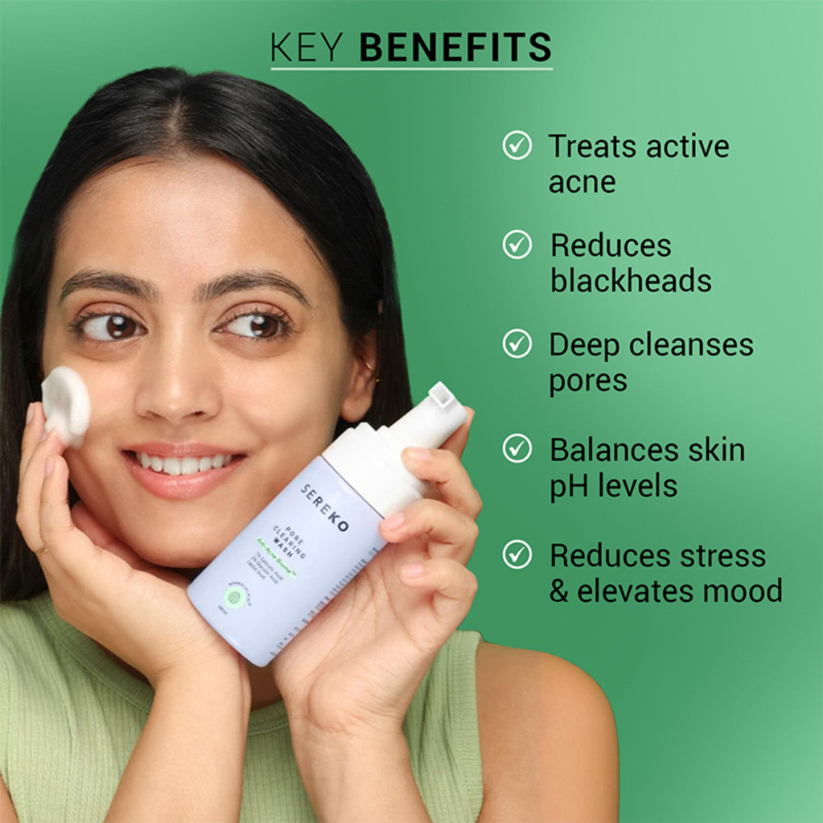 Sereko Pore-Clearing Face Wash with 1% Salicylic Acid, 2% Glycolic Acid for Active Acne,Oil Control