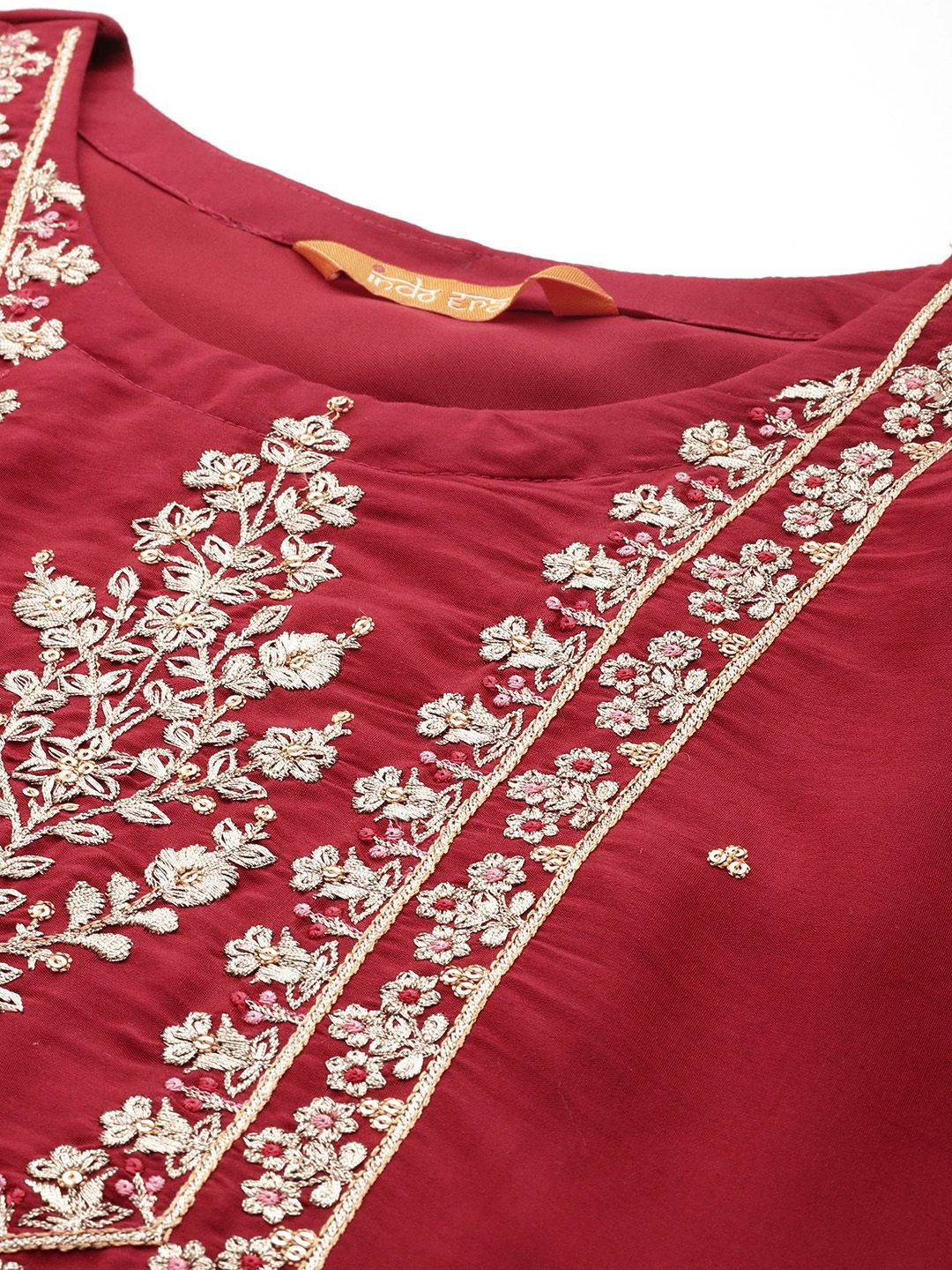Indyancart IE Women Plus Size Floral Yoke Design Regular Kurta with Trousers & With Dupatta