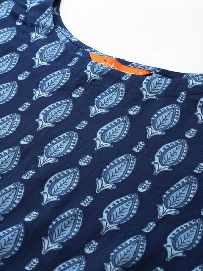 Indyancart IE Ethnic Motifs Printed Pure Cotton Kurta with Trousers