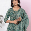 Dhiyona VA Women's Printed Regular Thread Work Pure Cotton Kurta with Trousers & With Dupatta
