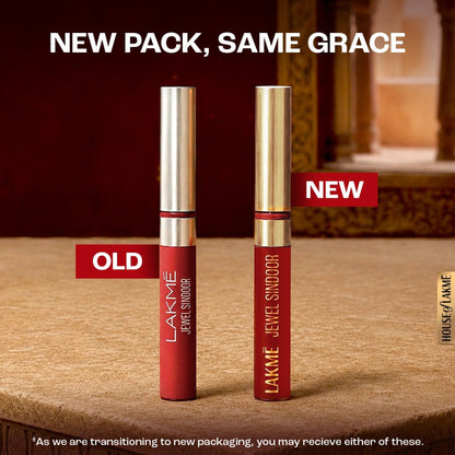 Lakme Forever Matte Sindoor in maroon, long-lasting traditional powder applied along the hair parting for festive or daily wear.