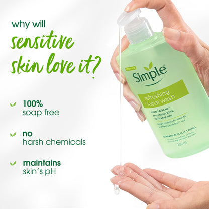 Simple Refreshing Facial Wash, 100% Soap-Free | Perfect for Sensitive Skin
