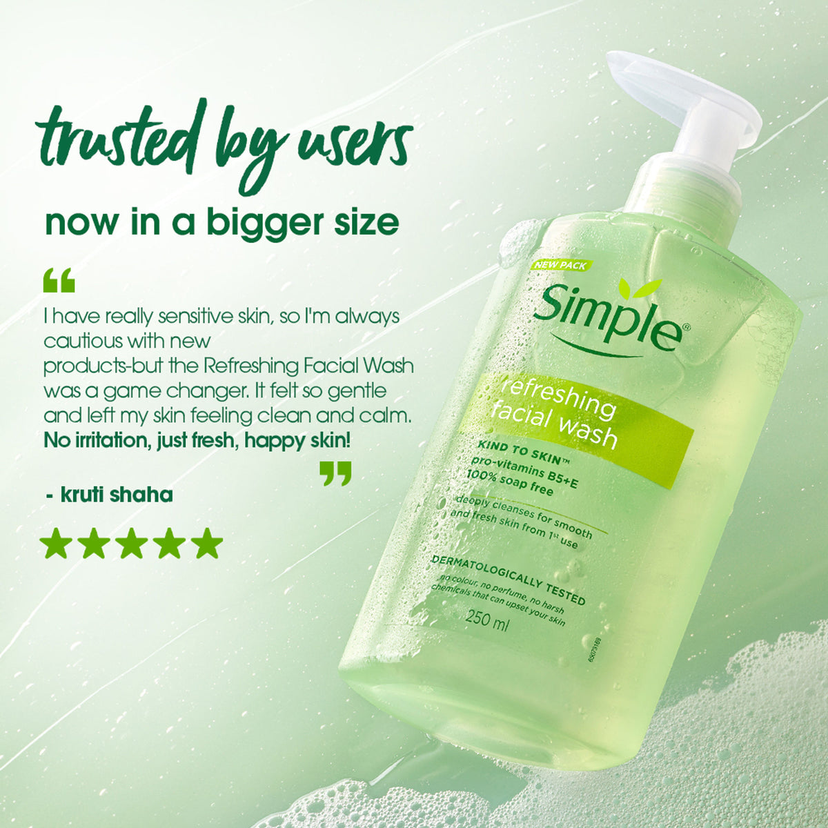 Simple Refreshing Facial Wash, 100% Soap-Free | Perfect for Sensitive Skin