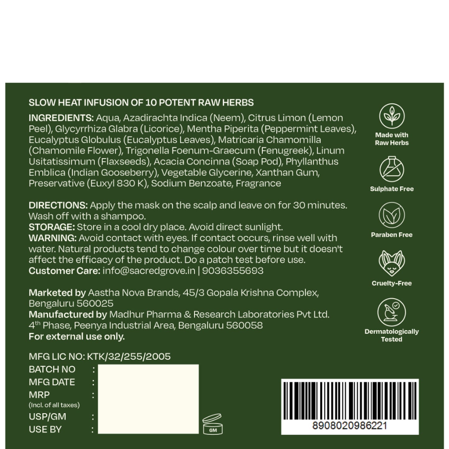 Sacred Grove Clarifying Scalp Detox Mask for Oily & Greasy Scalp Herbal Hair Mask for Buildup & Itch