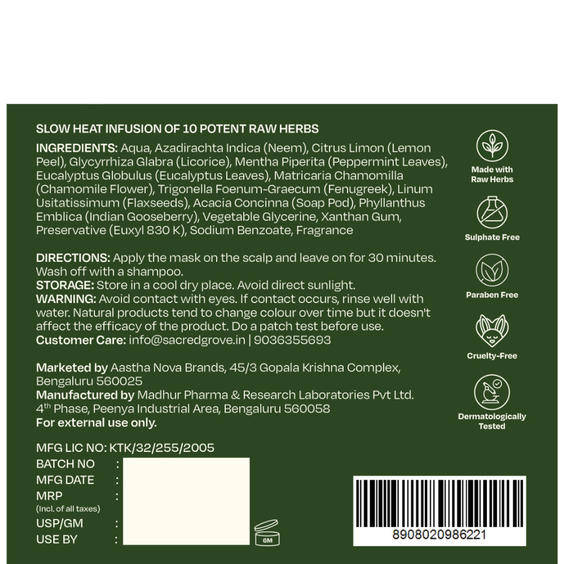 Sacred Grove Clarifying Scalp Detox Mask for Oily & Greasy Scalp Herbal Hair Mask for Buildup & Itch
