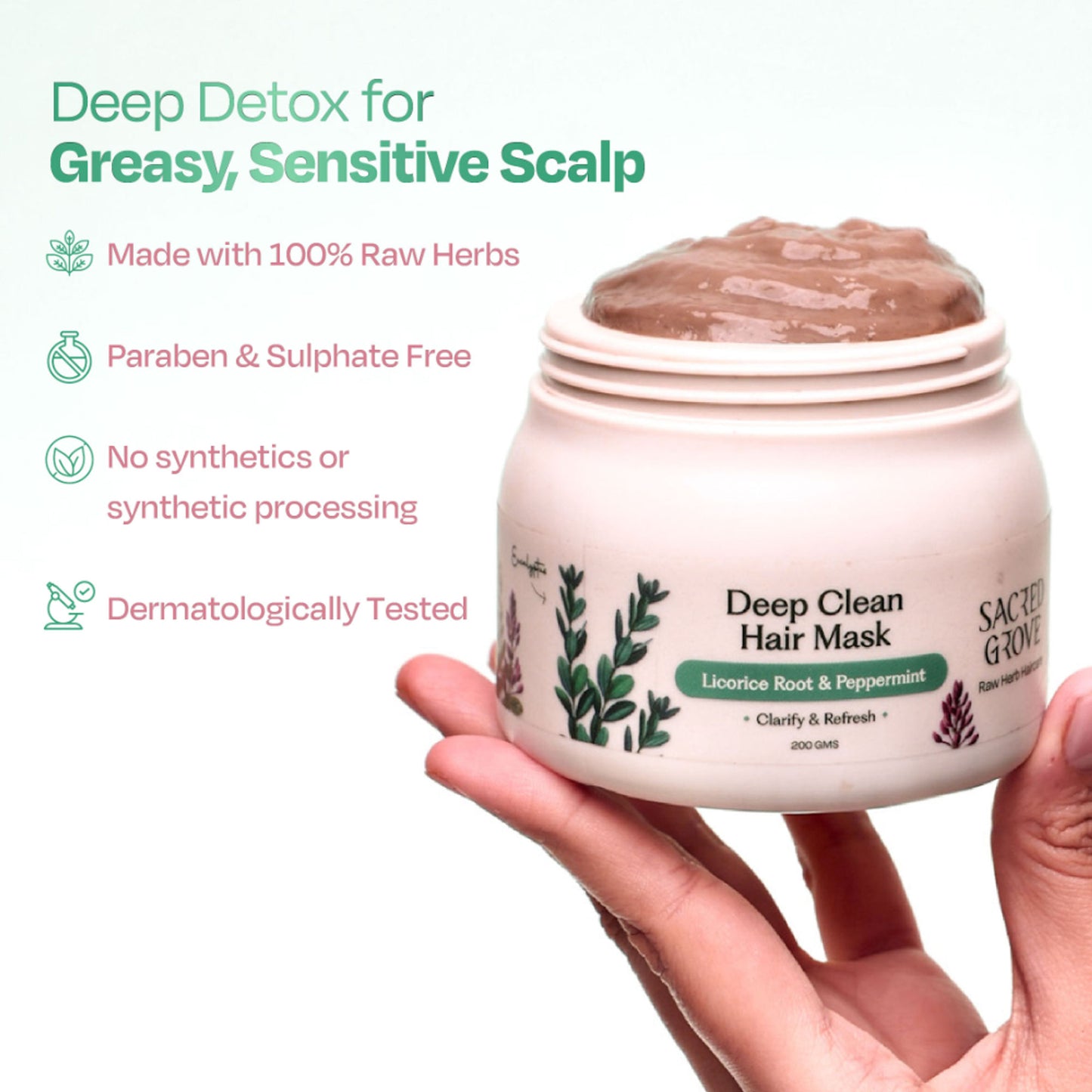 Sacred Grove Clarifying Scalp Detox Mask for Oily & Greasy Scalp Herbal Hair Mask for Buildup & Itch